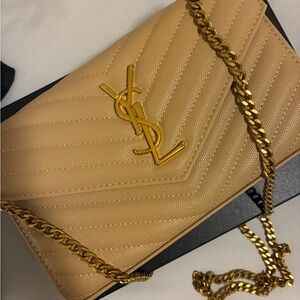 Designer Inspired Tan/Nude Quilted Chain Bag